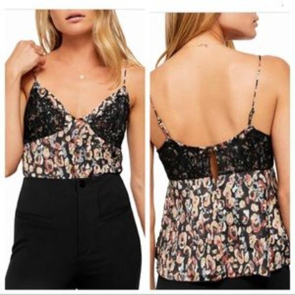 Intimately Free People NWT Little Dreams Camisole Blouse In Black Combo Small